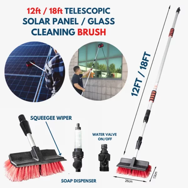 Solar Panel Cleaning Brush Price with Wiper – 12ft & 18ft